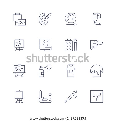 Painting icon set. Thin line icon. Editable stroke. Containing painting, paint, paintpalette, painttube, paintbrush, paintbucket, paintcan, paintspray.