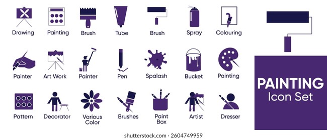 Painting Icon Set | Vector Art Tools, Brushes, Painter Icons, and Artistic Symbols