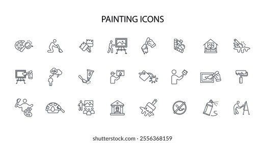 Painting icon set.vector.Editable stroke.linear style sign for use web design,logo.Symbol illustration.