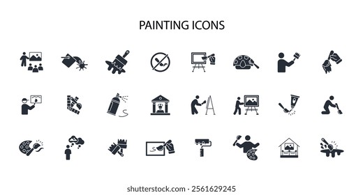 Painting icon set.vector.Editable stroke.linear style sign for use web design,logo.Symbol illustration.