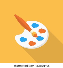 Painting icon , Vector flat long shadow design. In education concept.