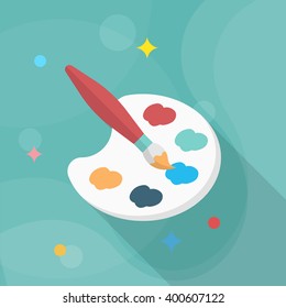 Painting icon , Vector flat long shadow design. In education concept.