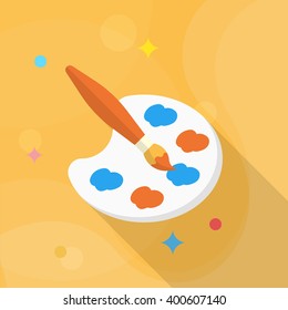 Painting icon , Vector flat long shadow design. In education concept.