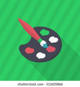 Painting icon , Vector flat long shadow design. In education concept.