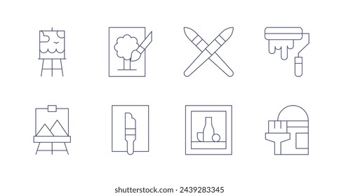 Painting icons. Editable stroke. Containing painting, paint, paintroller, paintbrush, brushes, stilllife.