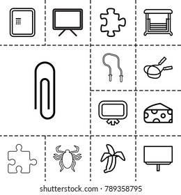 Painting icons. set of 13 editable outline painting icons such as cheese, atm, board, puzzle, jump rope, paper clip, swing, banana, beetle