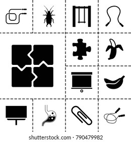 Painting icons. set of 13 editable filled painting icons such as beetle, puzzle, jump rope, board, skipping rope, swing, banana, banana, paper clip