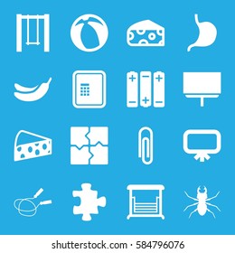 painting icons set. Set of 16 painting filled icons such as cheese, beetle, atm, board, puzzle, jump rope, Banana, swing, stomach, beach ball, battery