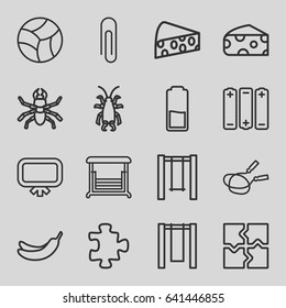 Painting icons set. set of 16 painting outline icons such as beetle, cheese, board, puzzle, jump rope, banana, swing, beach ball, battery