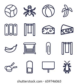 Painting icons set. set of 16 painting outline icons such as beetle, cheese, jump rope, banana, board, swing, banana, beach ball, battery