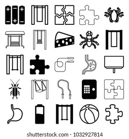 Painting icons. set of 25 editable filled and outline painting icons such as swing, cheese, battery, beetle, puzzle, board, stomach, beach ball, atm, jump rope