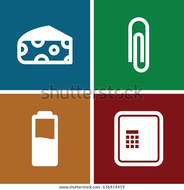 Painting icons set. set of 4 painting filled\
icons such as cheese, atm,\
battery