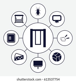 Painting icons set. set of 9 painting filled icons such as beetle, atm, board, jump rope, swing, cheese
