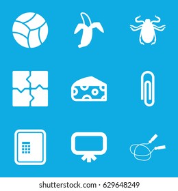 Painting icons set. set of 9 painting filled icons such as cheese, beetle, atm, board, jump rope, puzzle, banana, beach ball