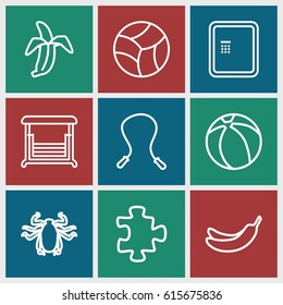 Painting icons set. set of 9 painting outline icons such as atm, beetle, puzzle, Banana, swing, banana, beach ball