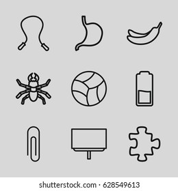 Painting icons set. set of 9 painting outline icons such as beetle, puzzle, Banana, board, stomach, beach ball, battery, paper clip