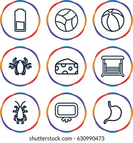 Painting icons set. set of 9 painting outline icons such as beetle, cheese, board, swing, stomach, beach ball