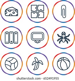 Painting icons set. set of 9 painting outline icons such as beetle, cheese, board, puzzle, banana, beach ball, battery