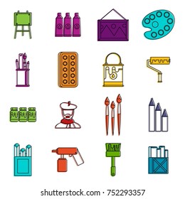 Painting icons set. Doodle illustration of vector icons isolated on white background for any web design