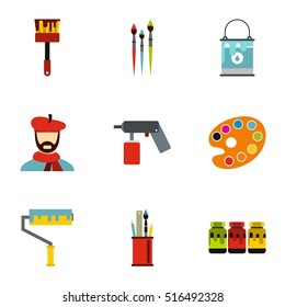 Painting icons set. Flat illustration of 9 painting vector icons for web