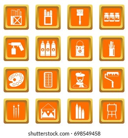 Painting icons set in orange color isolated vector illustration for web and any design