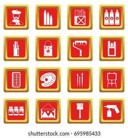 Painting icons set in red color isolated vector illustration for web and any design