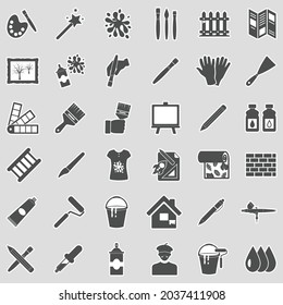 Pintando Iconos. Diseño de pegatinas. Ilustración vectorial.