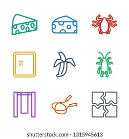 painting icons. Trendy 9 painting icons. Contain icons such as puzzle, jump rope, swing, beetle, banana, atm, cheese. painting icon for web and mobile.