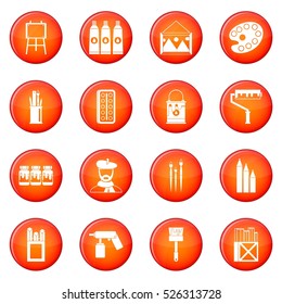 Painting icons vector set of red circles isolated on white background