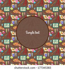 Painting and illustration supplies pattern background. Seamless school texture.