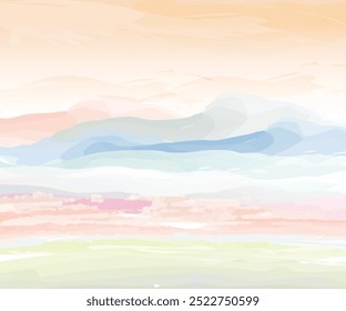 Painting imaginary landscapes with watercolors Like a dream island The more you look, the warmer it becomes. sunset tone