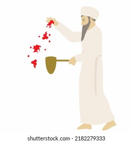 A Painting Of A Jewish High Priest Dressed In White Clothes On Yom Kippur Throwing Blood. He Holds A Gold Vessel In His Hand. As Part Of His Work At The Jewish Temple In Old Jerusalem.
Colorful Vector