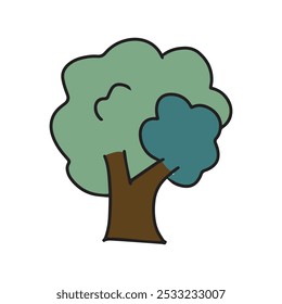 painting kids tree, mountain element stock. landscape mountain village element
