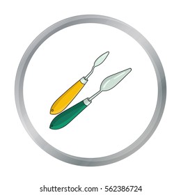 Painting knives icon in cartoon style isolated on white background. Artist and drawing symbol stock vector illustration.
