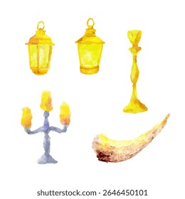 a painting of a lamp, a banana, and a candle

