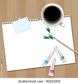 Painting leaf on blank paper with coffee