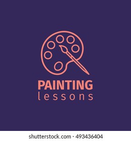 Painting lessons thin line icon on blue background. Vector illustration