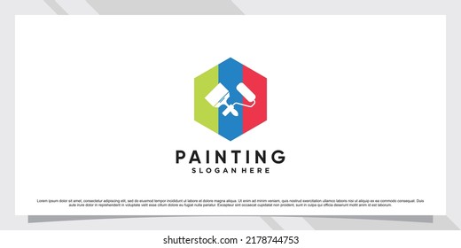 Painting logo design inspiration with roller, brush and creative element Premium Vector