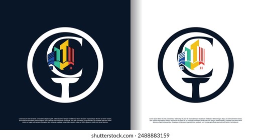 painting logo design with letter c concept premium vector