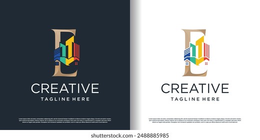 painting logo design with letter e concept premium vector