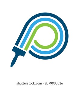 Painting logo design template vector with colorful P sign paints and brush icon for paint industry