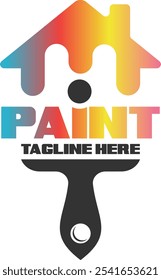 Painting logo design with vector house paint brush icon for color