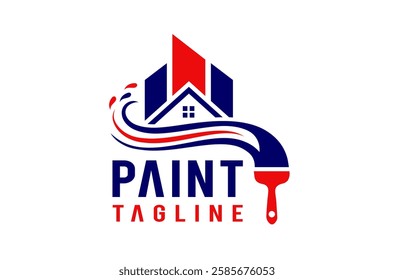Painting logo, house painting logo, residential painting logo, Real Estate, Property and Homes business logo design, roofing construction Vector Icon Symbol Silhouette paint brush Illustration sign