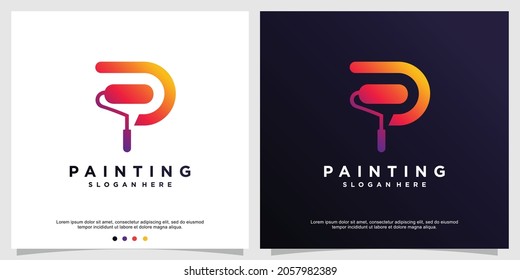 Painting logo template with initial P concept Premium Vector