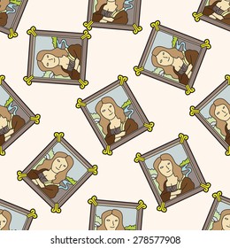 painting mona lisa, cartoon seamless pattern background