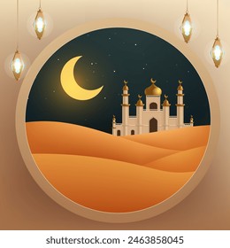 a painting of a mosque and a mosque with a moon and stars