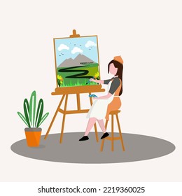 Painting Nature Flat Design Illustration