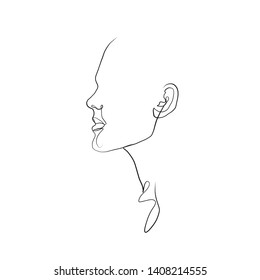 Painting one line young woman or girl portrait face, beauty single icon, simple fashion logo, continuous hand drawing art. Female carton figure isolated on white background. 