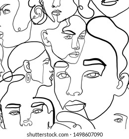 Painting one line young woman or girl portrait face, beauty single icon, simple fashion logo, continuous hand drawing art. Female carton figure isolated on white background.