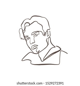 Painting one line young woman or girl portrait face, beauty single icon, simple fashion logo, continuous hand drawing art. Female carton figure isolated on white background.
